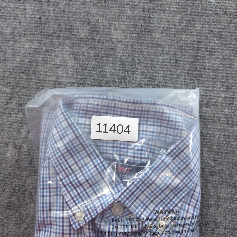 Vineyard Vines Whale Shirt Medium Blue Check Long Sleeve Button Down Cotton Logo - Picture 7 of 7